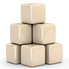 Five Beige Cubes Stacked in Pyramid Shape on White Background