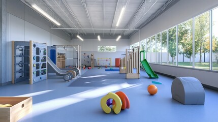 Autistic Friendly Gym Interior Design with Colorful Play Equipment
