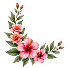 Floral corner arrangement with hibiscus and roses for design decoration