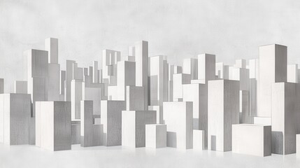 Abstract cityscape design with light gray blocks.
