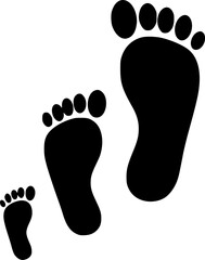 Three stylized footprints of varying sizes symbolizing growth progress or different ages possibly representing childhood adolescence and adulthood
