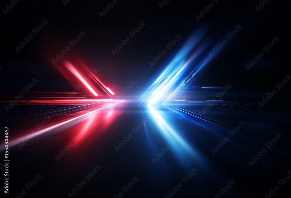 Aufkleber two paths with contrasting tones are marked by red and blue arrows that glow and point upward agains