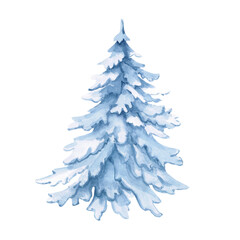 Blue Christmas tree. Isolated watercolor on the theme of winter and Christmas for interior design, children's clothing, poster printing, cards, advertising posters, party decoration.