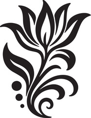 Decorative floral element in black and white showcases ornate organic motifs, perfect for design projects and artistic creations.