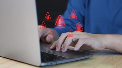 This concept highlights computer viruses, digital infections, and the importance of antivirus protection in modern systems.A glowing red virus icon appears on a digital interface.