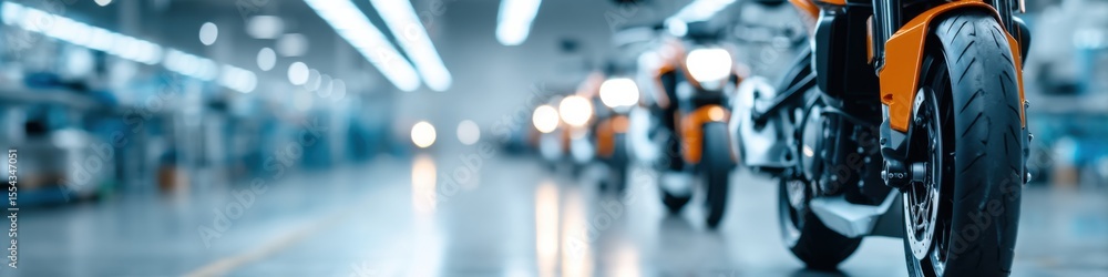 Aufkleber dynamic assembly of motorcycles in a lively factory environment with space for text