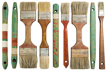 Vintage paintbrushes collection isolated on a white background png ai generated