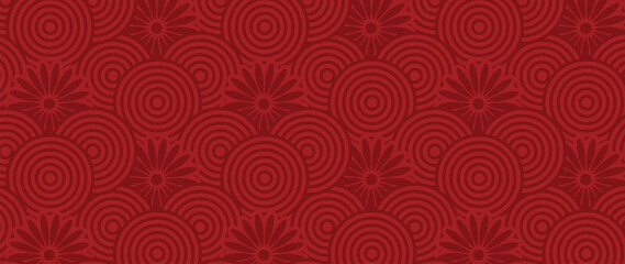 Happy Chinese new year pattern vector. Wallpaper with chinese flower and wave pattern on red background. Modern luxury oriental illustration for cover, banner, website, decor, packaging.
