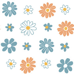 Hand-drawn Floral Seamless Pattern with Daisies and Leaves &ndash; Vintage Botanical Design