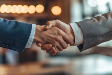Successful deal: Male architect shakes hands with a client at a construction site after confirming the blueprint for a building renovation project., Generative AI