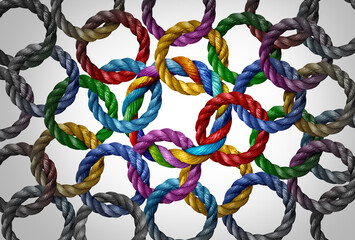 United team success and succeeding as a Unified Concept Connecting together in a perfect circle chain as a teamwork symbol or a business metaphor for joining a partnership of diversity.