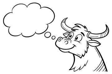 Cartoon buffalo thinking about something isolated on white background