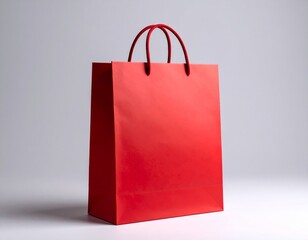 Red paper shopping bag with handles for gifts or retail purchases