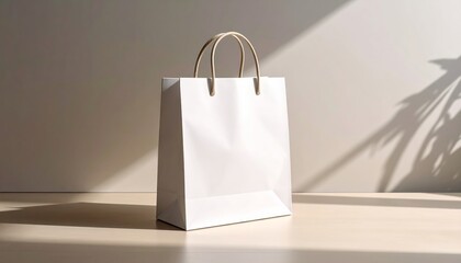 White paper shopping bags, blank and empty, are isolated on a white background, perfect for retail, gift, or merchandise packaging