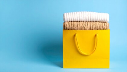 paper shopping bag on blue background