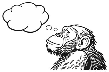 Cartoon monkey with a thought bubble isolated on white background