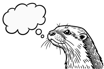 Fototapeta premium A cartoon otter gazes at a thought bubble isolated on a white background
