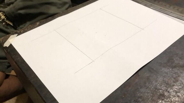 man is drafting a house plan using a pencil and T-square on a piece of bond paper at his desk. Timelapse