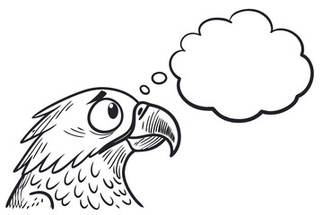 Cartoon eagle with a speech bubble isolated on white background