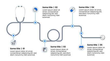 Infographic template. Stethoscope with line and 5 steps