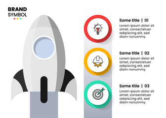 Infographic template. Rocket with 3 circles and icons