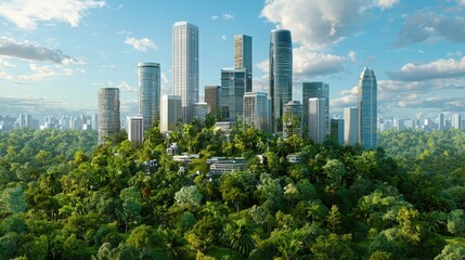 Obraz premium Futuristic urban landscape featuring tall buildings and modern architecture in a vibrant city setting