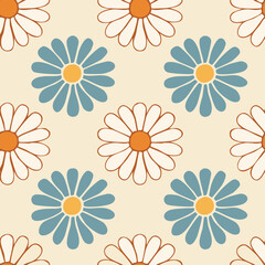 Hand-drawn Floral Seamless Pattern with Daisies and Leaves &ndash; Vintage Botanical Design