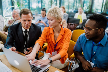 Cinematic image of a conference meeting.