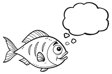 Cartoon fish with a thought bubble isolated on white background