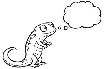 A cartoon lizard with a thought bubble isolated on white background