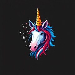 Unicorn head with flowing red and blue mane