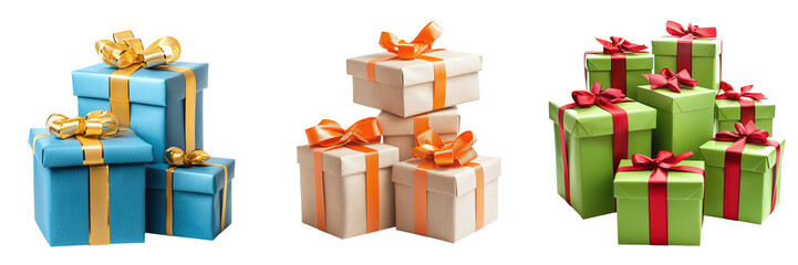 Set of colorful gift boxes isolated on transparent background PNG