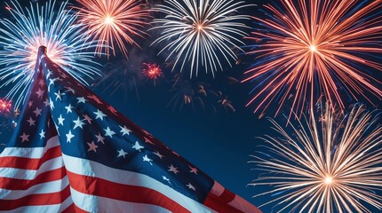 American flag with fireworks for celebration backdrop