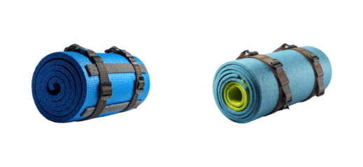 Exploring outdoor adventures with colorful yoga mats in nature's tranquil settings cut out set png