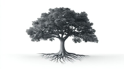 Majestic Tree with Exposed Roots Isolated on White Background Nature  for Design Projects
