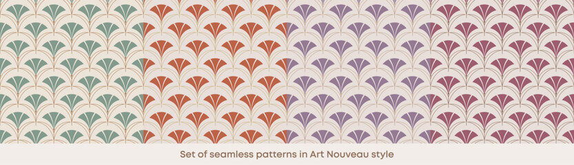 Set of seamless patterns in Art Nouveau style. For textiles, wallpaper, packaging. Vector illustration