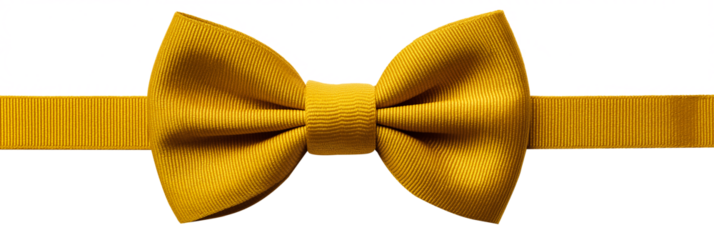 Elegant yellow bow tie with textured fabric, isolated on a transparent background. 