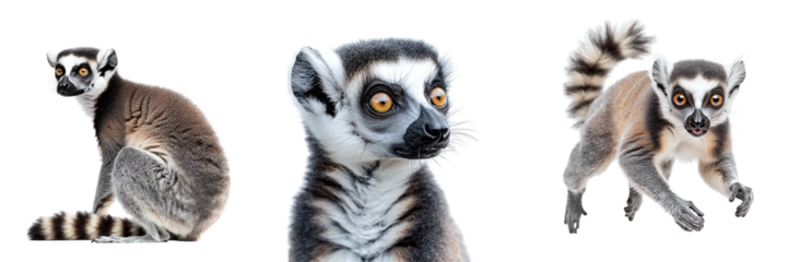Set of cute lemurs isolated on transparent background PNG