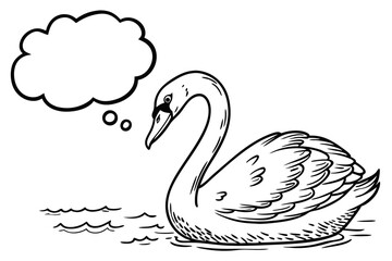 A graceful swan floats peacefully on the water with a thought bubble above its head isolated on white background