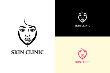 female face with a fine curved line vector illustration, icon, logo for glowing skin, skin specialist, skincare, skin treatment, healthy skin, skin doctor, beauty, dermatology, skin clinic, and more