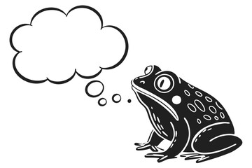 Cartoon frog with a thought bubble isolated on white background showcasing its inner world and imagination in a charming illustration