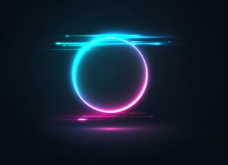 Obraz premium A dark background provides the setting for vibrant pink and blue glowing concentric circles, accompanied by surrounding streaks that suggest motion and energy in a futuristic abstract design