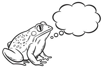 Cartoon frog with a thought bubble isolated on white background depicting its daydreams and musings in a playful and engaging illustration