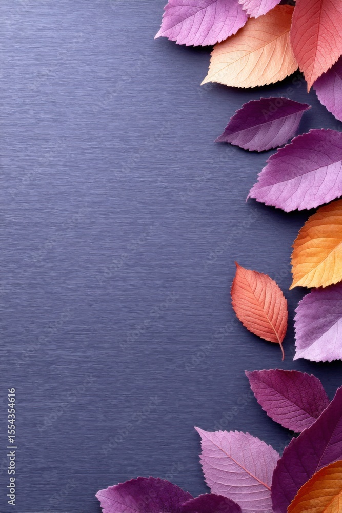 Poster vibrant patterns of crispy leaves creating a colorful backdrop with ample space for creative text