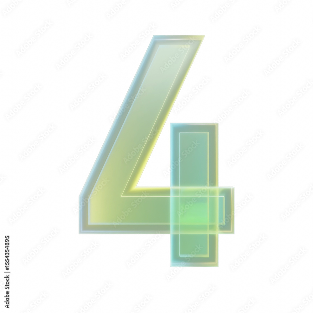 Poster 3d rendering number three 4 glass transparent gradient green yellow numeral