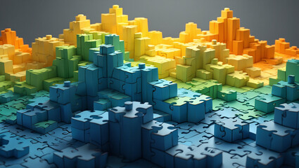 Abstract colorful puzzle piece landscape digital art