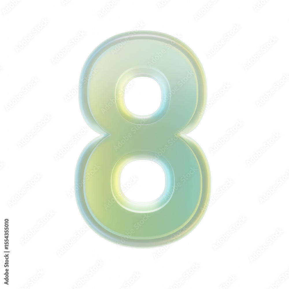 Poster 3d rendering number three 8 glass transparent gradient green yellow numeral