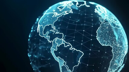 Digital earth globe with glowing blue network connections. World map with illuminated continent outlines. Global communication and international data exchange concept - Powered by Adobe