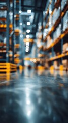 Fototapeta premium A warehouse with a blurry background and a yellow light