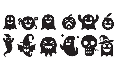  Halloween funny spooky emoji ghost silhouette set. perfect for halloween and festive design Vector illustration 